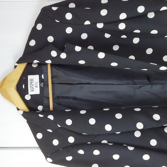 Kasper Womens Black & White Polka-dot Open Blazer Suit Jacket Preppy Sz.16 - Picture 2 of 8